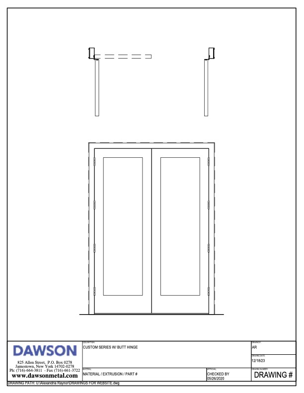 Custom Series Butt Hinge dra DAWSON Doors Custom Series Butt Hinge drawing