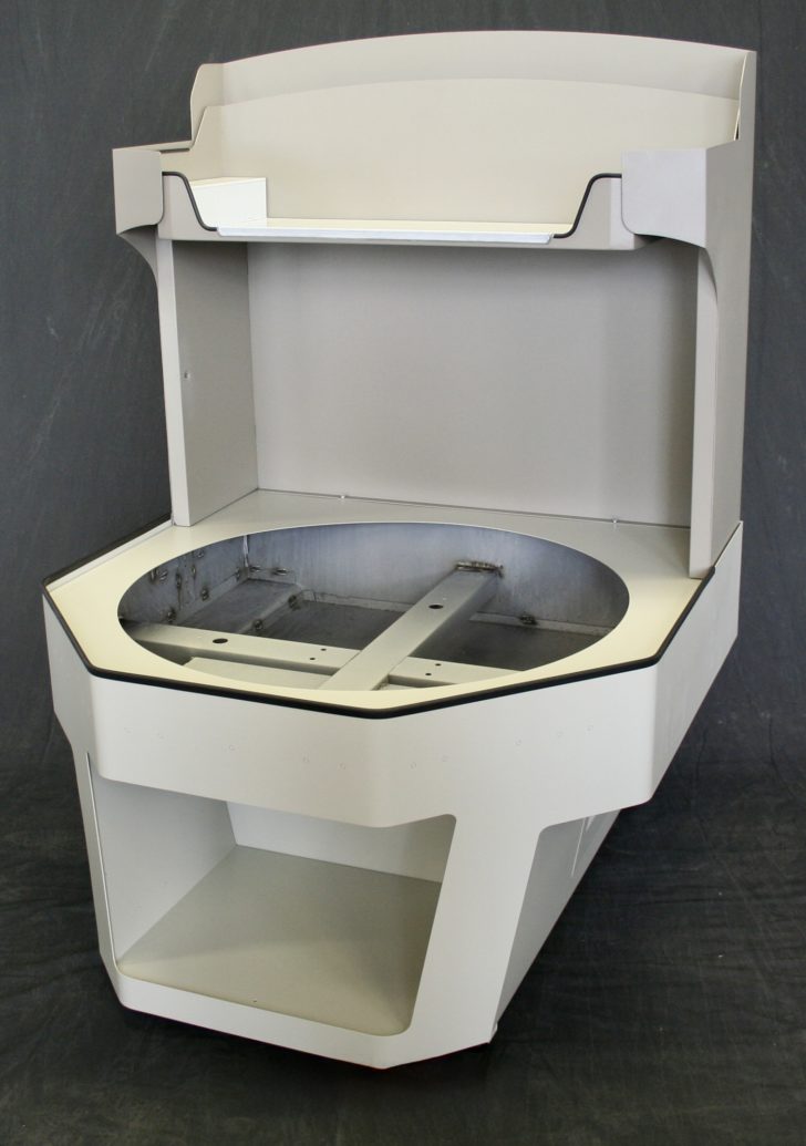 Custom Metal Enclosure fabricated and powder coated white for the retail kiosk industry by DAWSON