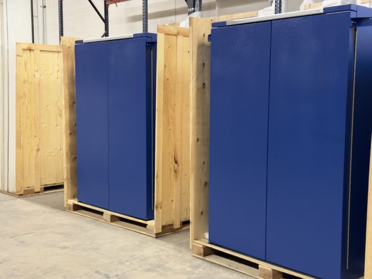 custom metal enclosure fabricated out of various steel sizes and powder coated blue for the custom enclose industry by DAWSON